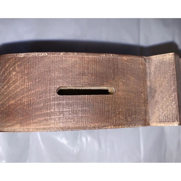 Vintage Folk Art Cat Carved Wood Bank Hand Painted Blue Flowers Tan Brown 6” - Picture 5 of 12